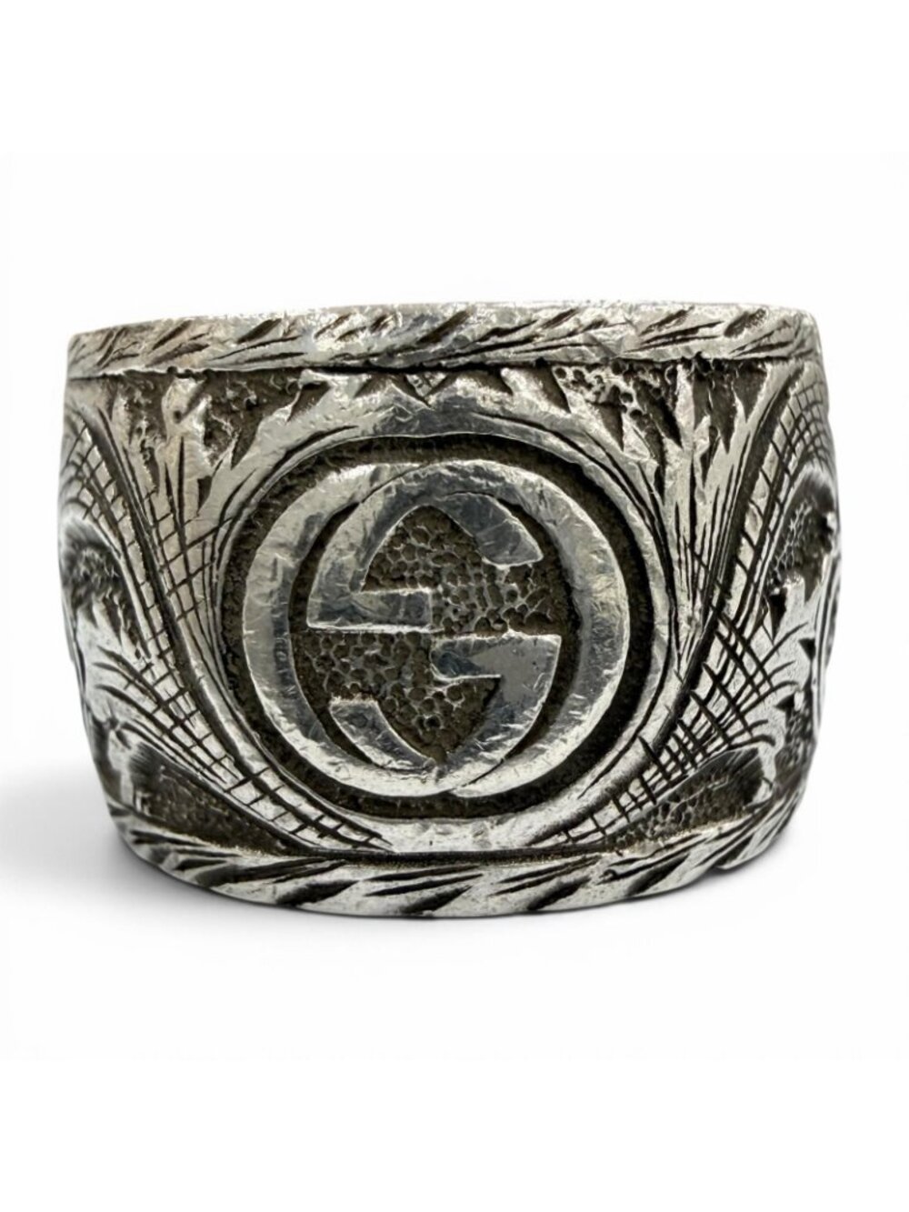 Gucci Arabesque Garden Cat Head Malachite Ring Silver - Picture 5 of 11